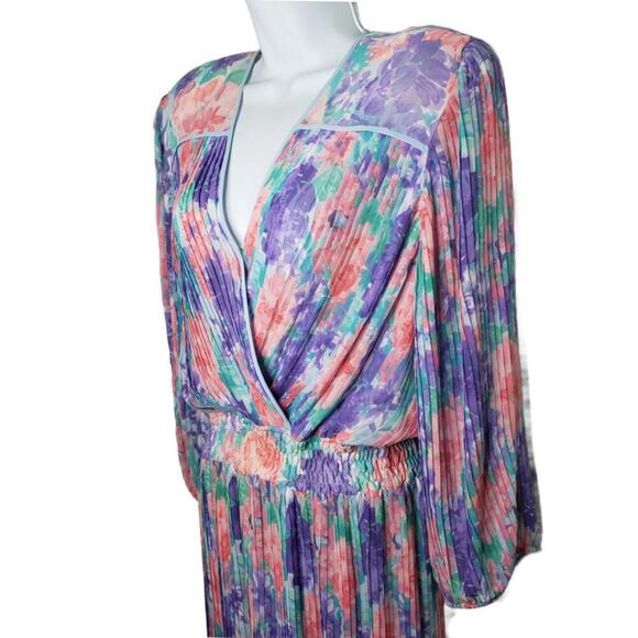 Diane Freis Women's Sz L Floral V-neck Drop Waist Maxi Dress(1816) - Picture 5 of 8